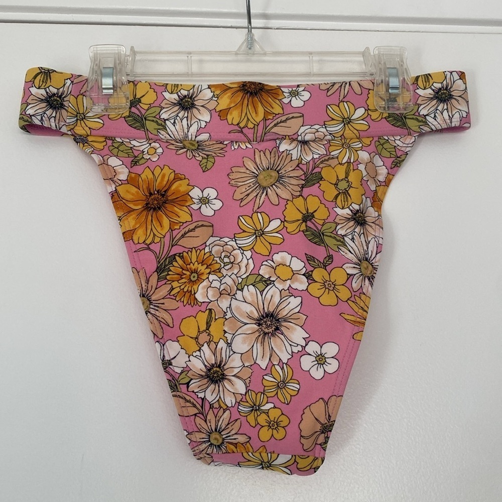 NWT Forever 21 pink floral print high leg cheeky bikini bottoms size medium - Picture 7 of 13